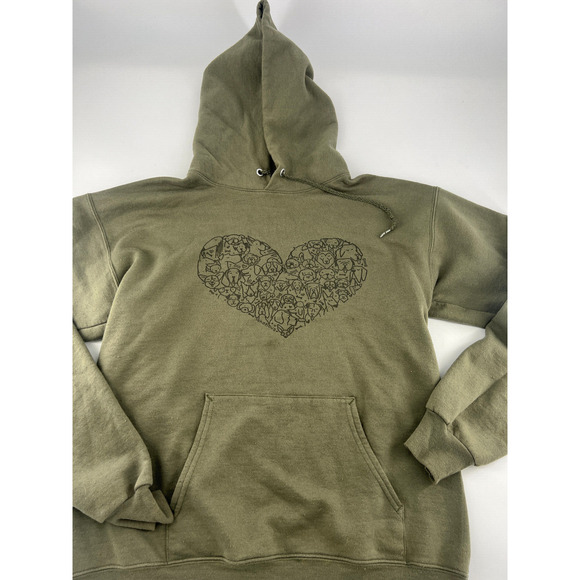 Hanes Sweatshirt Womens Medium Forest Green Dog Lover Heart Hoodie Pockets - Picture 2 of 7